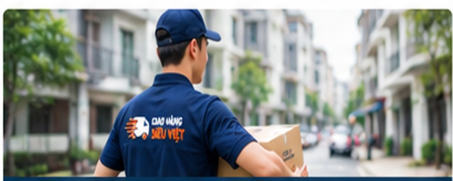 Nhân viên giao hàng mặc đồng phục giao kiện hàng